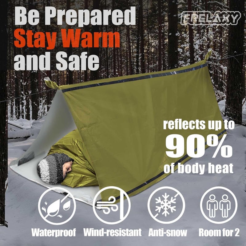 Frelaxy Extra-Thick Emergency Tent, Compact Survival Tent with Whistle, Upgraded Paracord, Storage Pouch, and EVA Case, 2 Person Emergency Shelter for Backpacking, Hiking, Outdoor - Image 2